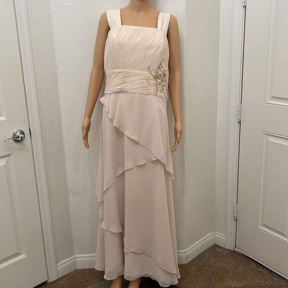 Alyce Champagne Cream Tiered Wrap Dress Jacket Wedding Embroidered Bead Diamond - Picture 6 of 16